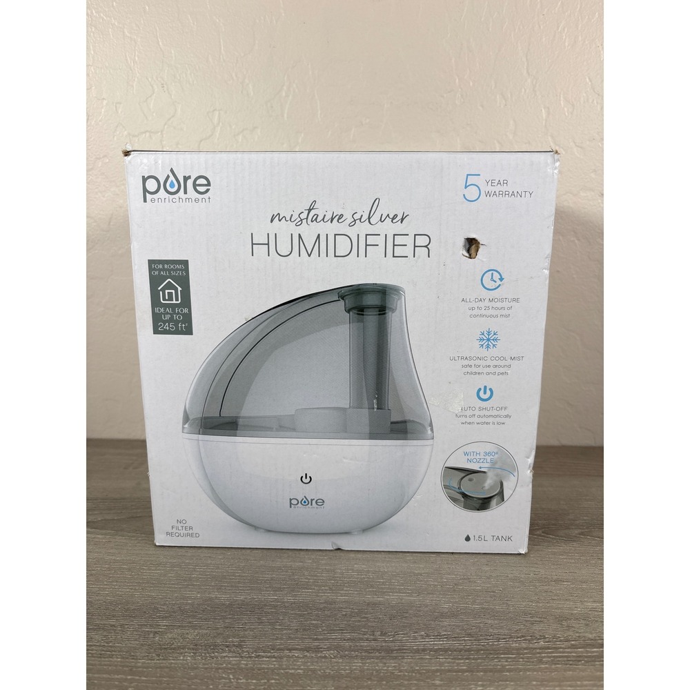 Pure Enrichment MistAire Silver Ultrasonic Cool Mist Humidifier 1.5L PEHUMSIL